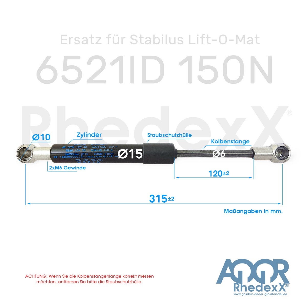 Ersatz für Stabilus Liftomat 082503 150N Gasdruckfeder