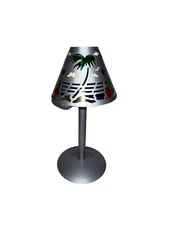 Small Metal Tabletop Tea Light Lamp Palm Tree Shade