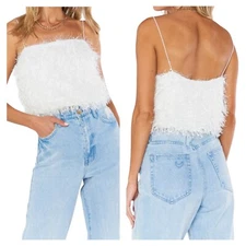 Show Me Your Mumu She Cute Top White Fuzzy Tank Medium NWT $98 Party