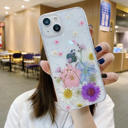 For iPhone 16 15 13 Pro Max 12 11 XS 8 Glitter Real Dried Flower Case Soft Cover - Picture 14 of 17