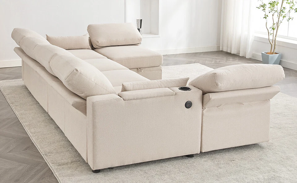 6 Modular Sectional U Shape Couch w/Storage USB Port Cup Holder Reversible Chais - Image 4 of 4