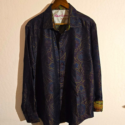 Robert Graham Limited Edition Silk Woven Paisley Button-Up Shirt Men s XL LS