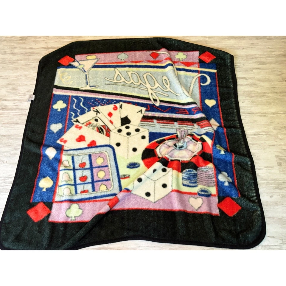 Vintage Las Vegas Casino Throw Blanket Dice Cards Roulette Novelty Decor gift - Image 2 of 4