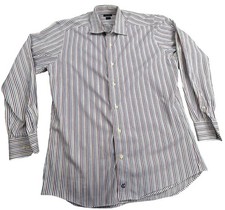David Donahue Dress Shirt Mens 16 32/33 Striped Trim Fit Button Up Long Sleeve