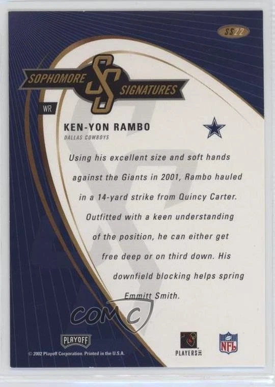 2002 Playoff Prestige Sophomore Signatures Ken-Yon Rambo #SS22 Auto - Image 2 of 2