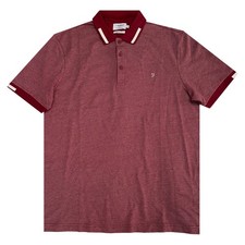 Image of FARAH Men's Biking Red & True Navy Jaquard Short Sleeve Polo RRP £60