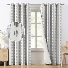 Boho Curtains 2 Panels Set 52"W x 84"L Blue on Beige Striped Pattern Cotton B...