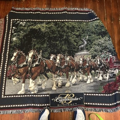 Vintage Budweiser Clydesdales Tapestry Throw Blanket  Horse Wall Hanging 65x50