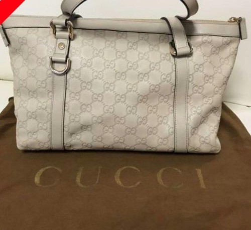Gucci GG Pattern Leather Bag Light Gray Authentic Designer Purse