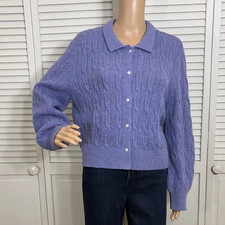 Other Stories Purple Cable Knit Alpaca Wool Blend Sweater Cardigan Medium
