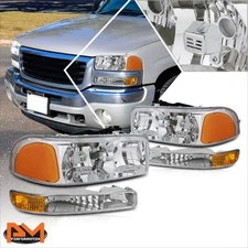 For 99-07 Sierra/Yukon GMT800 Chrome Housing Bumper Headlight Amber Corner Lamps