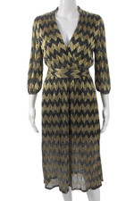 Alice + Olivia Women Wrap Dress Black V-Neck 3/4 Sleeve Geometric Size 2