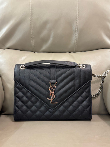 Saint Laurent YSL Envelope Medium Black Silver Chain Bag Caviar Leather 24cm 99%