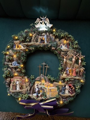 Thomas Kinkade Illuminated Religious Wreath Testament To Faith NEW 
