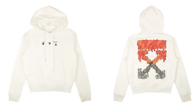 Off White Marker Flatlock Slim Hoodie White Reprint Graphic Streetwear Pullover