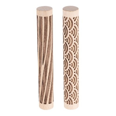 2pcs Wood Roller 10cm Water Wave Wood Grain Pattern Wooden Pottery Tools