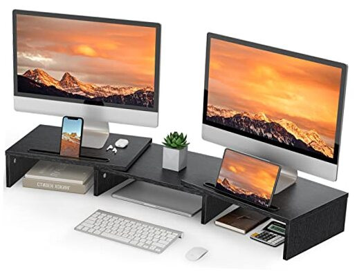 Dual Monitor Stand for 2 Screens - Adjustable Desk Riser with Storage
