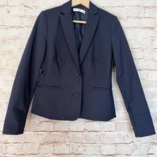 Mango MNG Basics Womens Fitted Blazer Jacket Size 8 US Navy Blue