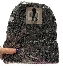 Black Sparkly Tinsel Knit Beanie Winter Hat New One Size