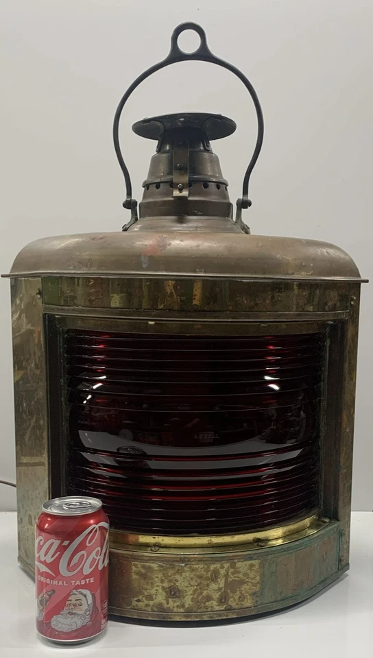 Antique Lovell Oil Lamp Brass COPPER LANTERN Nautical Ship Boat ELECTRIFIED 24" - Image 3 of 4
