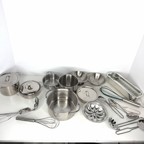 Kids Pretend Play Kitchen Cookware Pot & Pan Set Metal Silver 21 Pieces