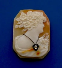 Antique Loose Shell Cameo With Mine Cut Diamond Necklace