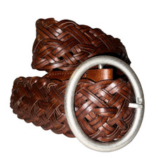 Unbranded Women's Size S Brown Woven Wide Bonded Leather Belt w/Silver Buckle