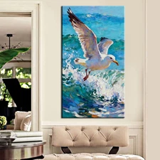 Peace Bird Seagull Waves Oil Painting Handpainted on Canvas Wall Art Home Decor