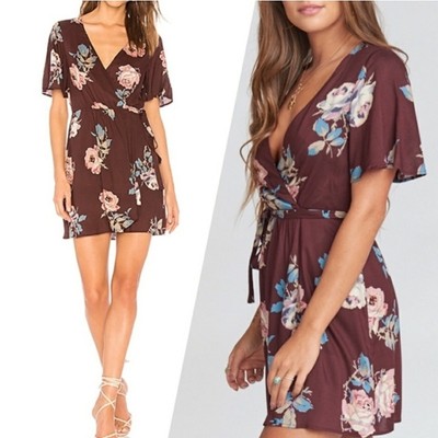 Show Me Your Mumu Dress Womens Extra Small Andrea Wrap Floral Mini V-Neck