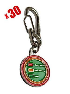 30x Reifenprofiltiefenmesser Messwerkzeug für Auto und Van rund Schlüsselanhänger Trolley