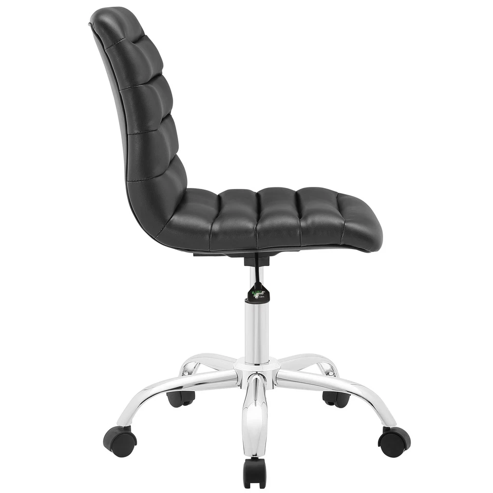 Ripple Armless Mid Back Vinyl Office Chair - Black - Image 2 of 4