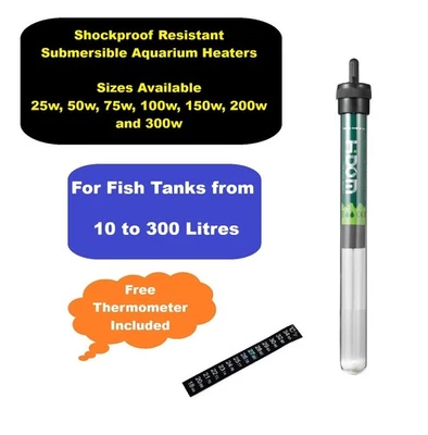 Submersible Aquarium Heater Shock-Proof Glass UK 3-Pin Plug Free Thermometer - Image 1 of 4