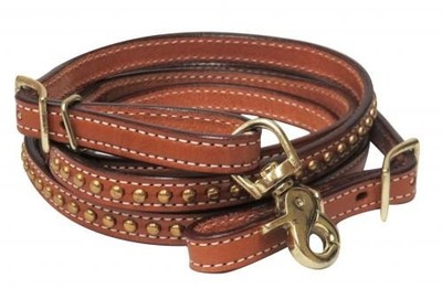 Showman 1/2'' x 8' Argentina Cow Leather Brass Studded Contest Reins