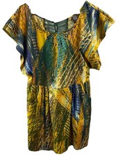 Free People Sunset Dynasty Mini Dress W/Pocket Mesh Back Yellow/Green/Blue Sz.10
