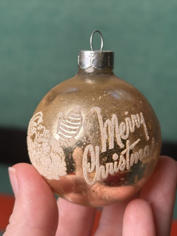 Vintage Double Glo? Stencil Christmas Ornament Merry Christmas w/ Santa