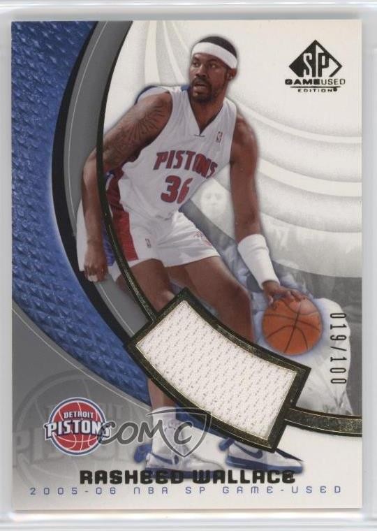 2005 SP Game Used Edition Authentic Fabrics Gold /100 Rasheed Wallace #28-J 2b6