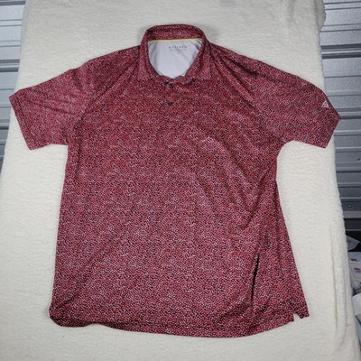Maelreg Performance Polo Mens Size 2XL Red Navy Micro Print Short Sleeve Golf