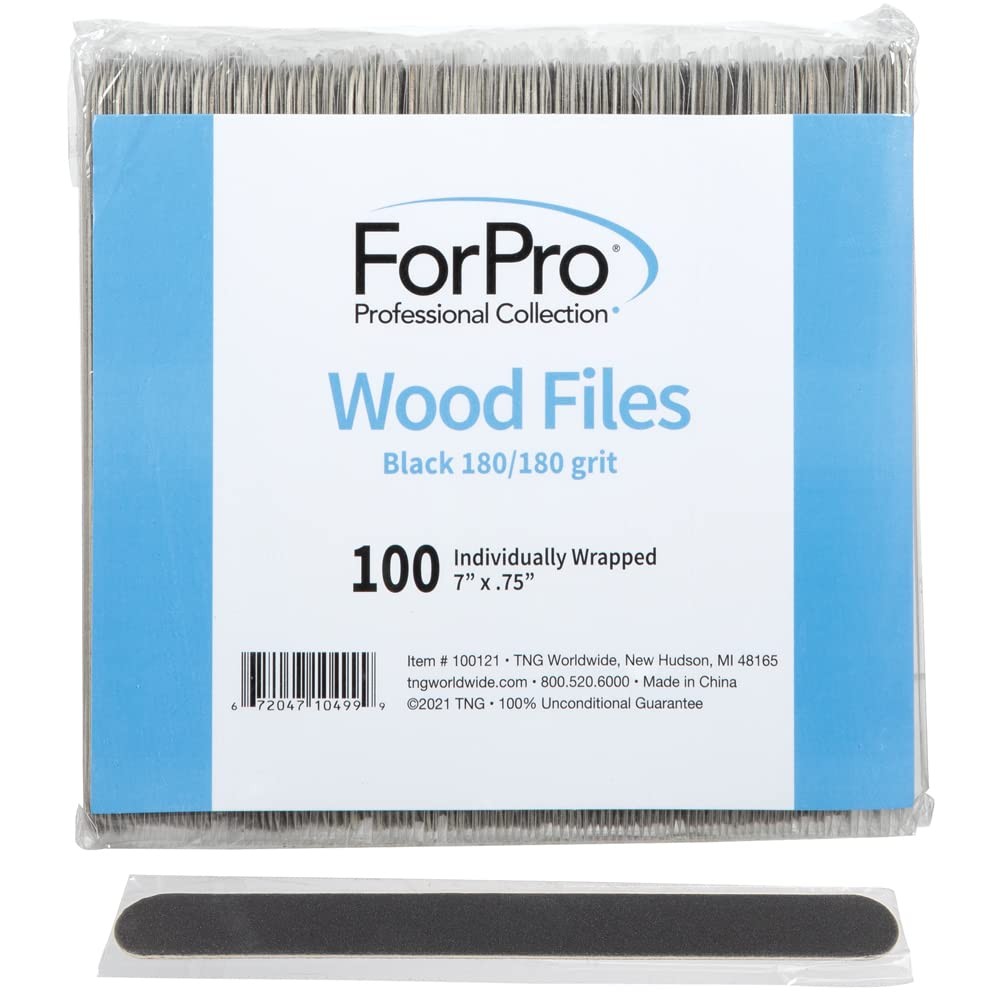 Wood Nail File, Black, 180/180 Grit, Double-Sided Manicure &