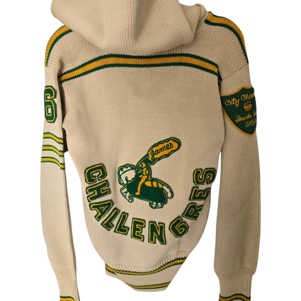 Suéter de lã de malha vintage década de 1950 futebol pequeno Letterman  - Imagem 2 de 4