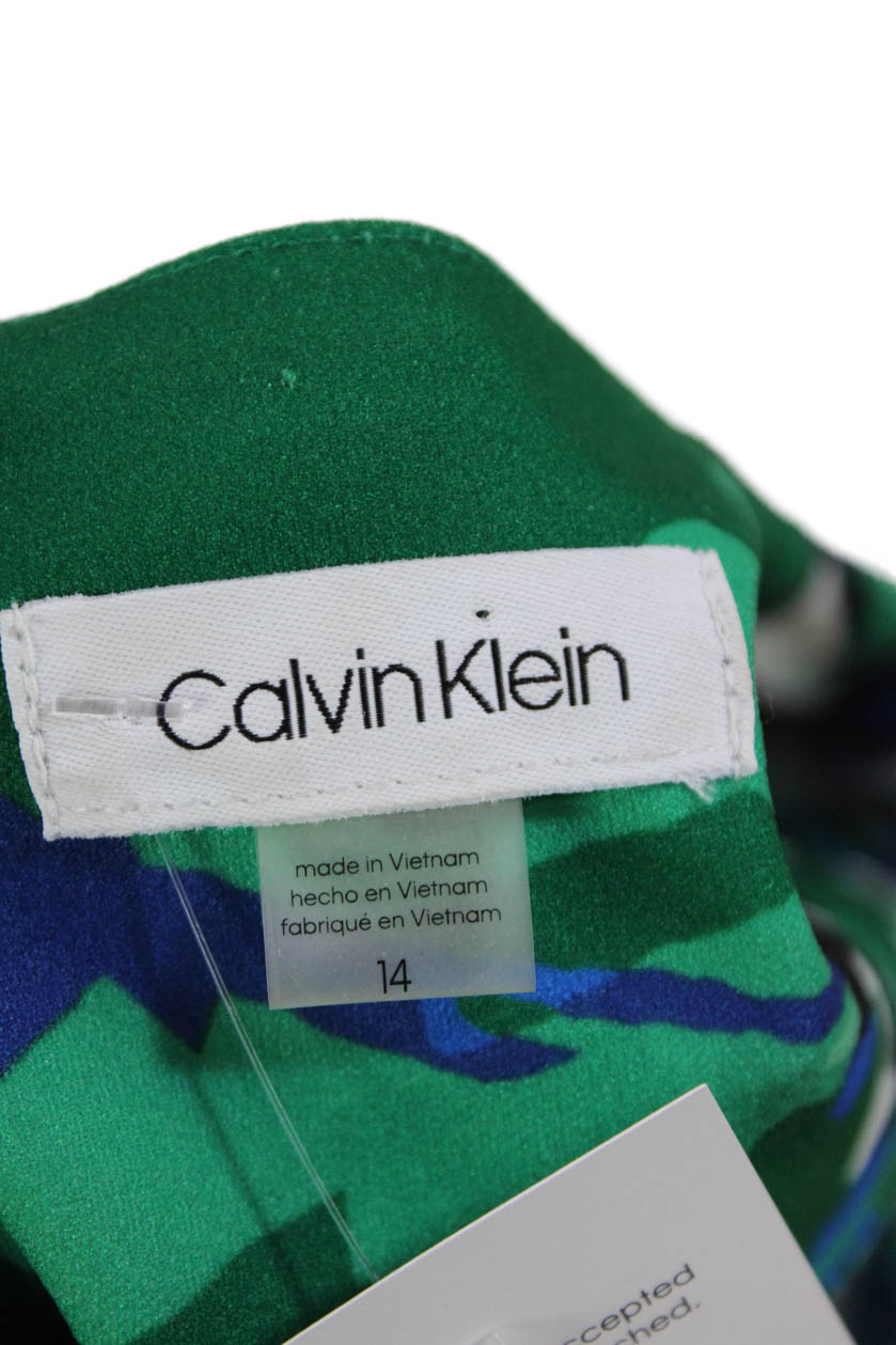Calvin Klein Womens Printed Drape Detail Scoop Neck Dress Blue Green Size 14 thumbnail 6