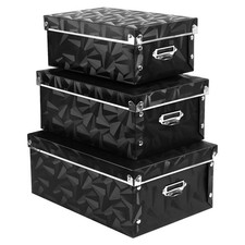 3 Pack Plastic Collapsible Foldable Storage Boxes Lids Handles Organization Bins