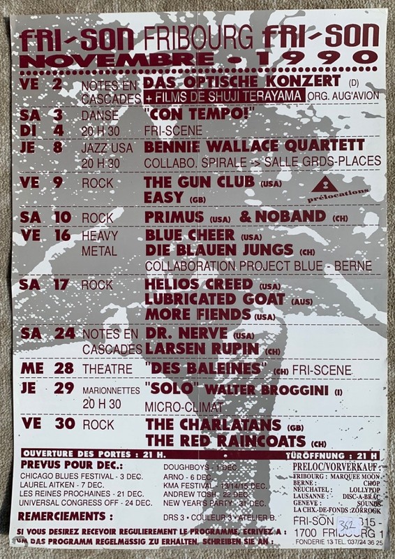 GUN CLUB Helios Creed PRIMUS 1990 German Music Festival Poster EXTREMELY RARE