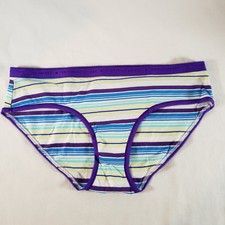 Victoria's Secret Picot Band Hiphugger Medium Cotton Blend Purple Blue Stripe