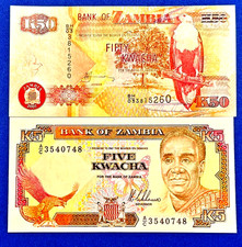 MINT ZAMBIA UNCIRCUATED 50 & 5  KWACHA BANKNOTES PAPER MONEY CURRENCY BILL