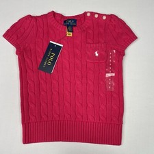 Polo Ralph Lauren Girls Size 5 Pink Cable-knit Short Sleeve Sweater Shirt