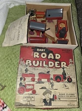 1916 ANIMATE BABY ROAD BUILDER Tin Toy Construction Playset Steam ROLLER In Box