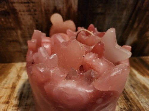 Large Pink Artisan Valentine Candle Heart Stars With Quartz Crystal Gift Love - Picture 7 of 7