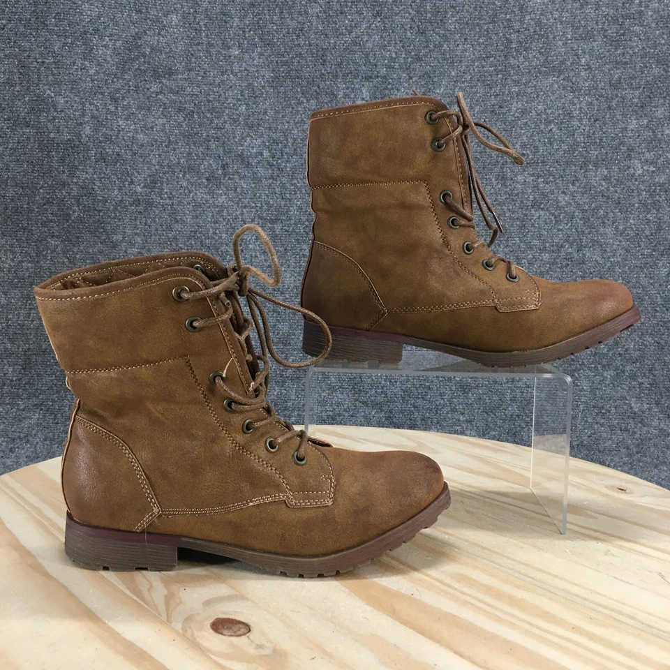 Botas Rock & Candy para mujer 7 pintura en aerosol plegables combate marrón tobillo bloque Foto 2 de 4