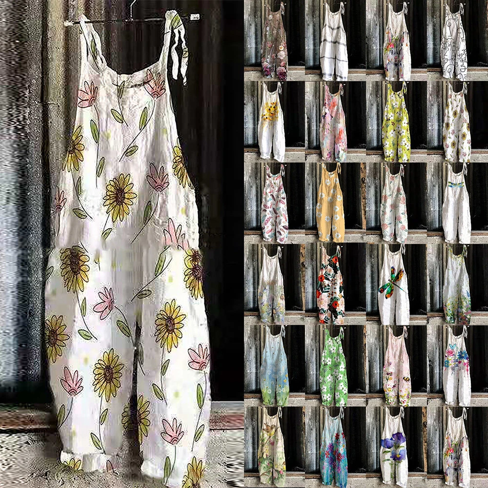 Women Summer Boho Floral Dungaree Jumpsuit Strappy Romper Pants Overalls  Size 16 | eBay