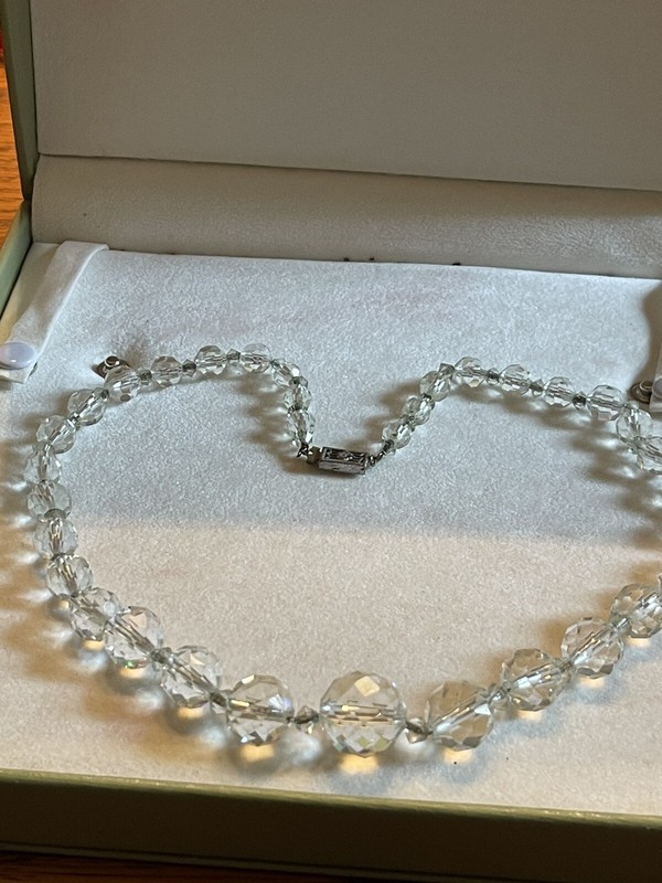 Vintage 1940s Crystal Necklace With Sterling Claps, Sterling Beaded